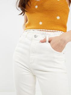 شلوار جین زنانه سفید برند XSIDE ا Beli Lastikli Standart Fit Düz Cep Detaylı Kadın Jean Pantolon