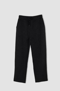شلواررسمی زنانه سیاه دیفاکتو ا Kazayağı Desenli Beli Bağcıklı Relax Fit Jogger Pantolon