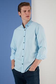 خرید اینترنتی پیراهن آستین بلند مردانه آبی برند Buratti S000000729 ا % 100 Pamuk Regular Fit Düğmeli Yaka Gömlek CF21S124693