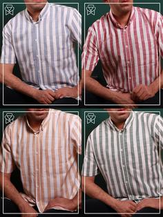 پیراهن پنبه خطی آستین کوتاه مردانه کد 7453