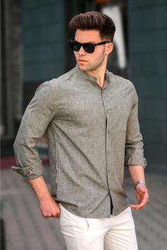 پیراهن مدل دکمه ای یقه ایستاده طرح ساده آستین بلند مردانه مدمکست Madmext (ساخت ترکیه)