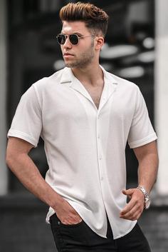 پیراهن مدل دکمه ای یقه کوبایی آستین کوتاه طرح ساده مردانه مدمکست Madmext (برند ترکیه)