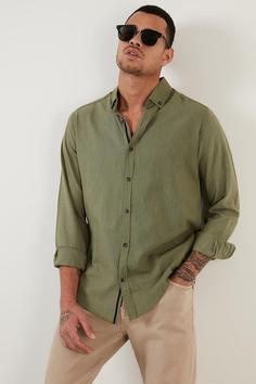 خرید اینترنتی پیراهن آستین بلند مردانه سبز برند Buratti S000000747 ا Regular Fit Düğmeli Yaka % 100 Pamuk Gömlek CF20S111871