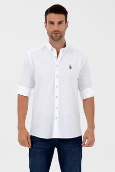 خرید اینترنتی پیراهن آستین بلند مردانه سفید برند u s polo assn 1570318 ا U.s.polo Assn Erkek Enzogl023y U.kol Keten Gömlek 1570318
