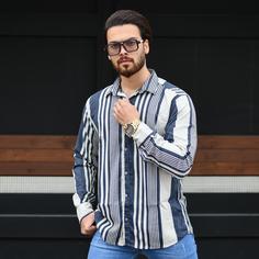 پیراهن مردانه راه راه FASHION کد 13465 ا FASHION striped shirt for men, code 13465