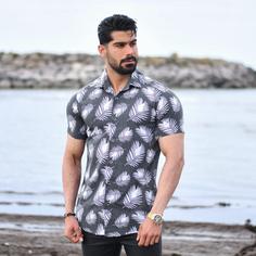 پیراهن مردانه هاوایی کد 13370 ا Men's leaf design shirt code 13370
