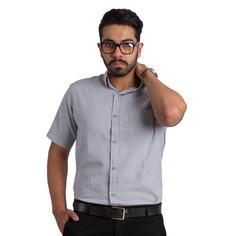 پیراهن پنبه ای مردانه آستین کوتاه طوسی سفید شطرنجی - کد T1111
