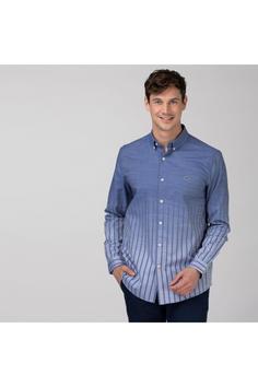 پیراهن آستین بلند مردانه آبی لاکوست CH0180 ا Erkek Slim Fit Çizgili Açık Mavi Gömlek CH0180
