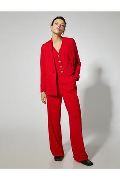 کت زنانه قرمز کوتون 3WAK50178UW ا Cep Detaylı Blazer Ceket