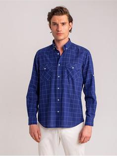 پیراهن مردانه پنبه ای شطرنجی آبی سیر دوفی Dufy (برند ترکیه)
