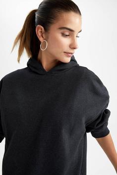 هودی زنانه سیاه دیفکتو Z4537AZ22SM ا Oversize Fit Basic Kapüşonlu Sweatshirt