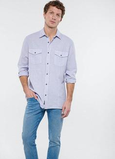 خرید اینترنتی پیراهن آستین بلند مردانه بنفش ماوی 0210482 ا Keten Karışımlı Lila Gömlek