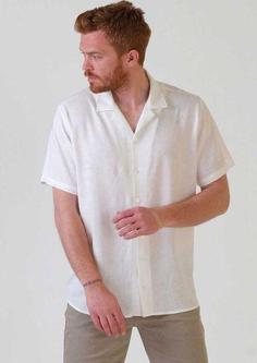 پیراهن کتان آستین کوتاه یقه ترکیبی سایز بزرگ مردانه سفید برند SÖR BÜLEND