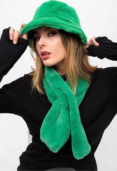 ست شال و کلاه باکت خز دار زنانه سبز