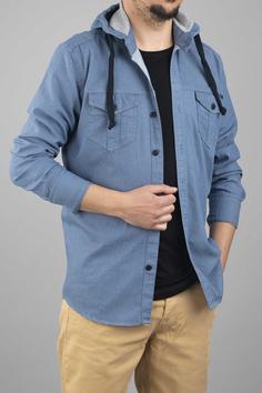 پیراهن جین اسلیم فیت کلاهدار آبی مردانه برند YXC Trend Maker کد 1668436284