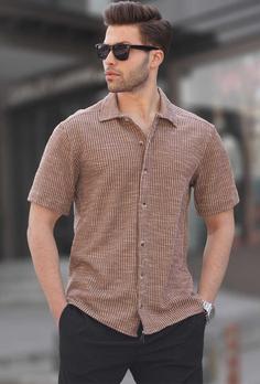 پیراهن آستین کوتاه راه‎راه مردانه قهوه‎ای برند Madmext کد 1685012500