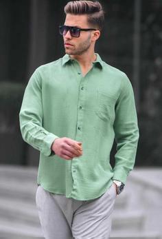 پیراهن پارچه muslin سبز پسته ای مردانه برند Madmext کد 1685810076