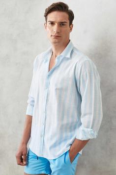 پیراهن برش راحت یقه آبی کلاسیک 100پنبه نور سفید مردانه برند Altınyıldız Classics کد 1676963321
