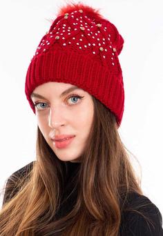 کلاه بافتنی تا شده نگین دار قرمز زنانه برند Nishy کد 1671866120