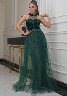 لباس مجلسی ماکسی زنانه مدل رومینا - آبی کاربنی / سایز1- 36/38 ا Dress and long night