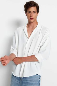 پیراهن گشاد به صورت کتان یقه تابستانی سفید مردانه برند TRENDYOL MAN کد 1687607465
