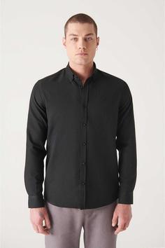 پیراهن برش استاندارد راحت مشکی مردانه برند Avva کد 1687607667
