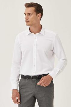 پیراهن برش اسلیم فیت یقه طرحدار سفید کلاسیک قالب تنگ مردانه برند AC&Co / Altınyıldız Classics کد 1687607525