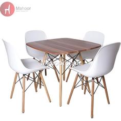 میز و صندلی نهارخوری چهار نفره مایا مدل فایبر کد02 - سفید / مشکی / گرد 85 سانتیمتری