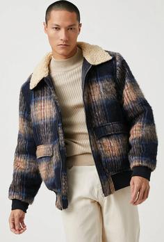 ژاکت پشمی چهارخانه جیب پاکتی مردانه سرمه ای برند Koton