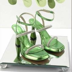 کفش زنانه مجلسی ساتن سبز متالیک Metalik Yeşil Kadın Abiye Ayakkabı K05215400809 بامبی