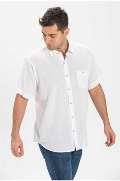 پیراهن دستمال جیب دار تک آستین کوتاه سایز بزرگ سفید مردانه برند Eliş Şile Bezi کد 1688884288