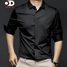 پیراهن جدید مشکی ساتن کش دکمه مخفی - 3XL ا New Black Satin Cache Button Hidden Shirt