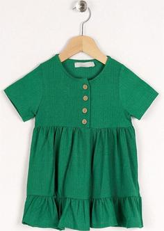 خرید اینترنتی پیراهن روزمره بچه گانه دخترانه سبز برند Zepkids 1029214 ا Kız Çocuk Benetton Renkli Düğme Detaylı Elbise