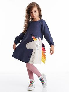 خرید اینترنتی پیراهن مجلسی بچه گانه دخترانه سرمه‌ای برند Denokids CFF-19K1-039 ا Renkli Unicorn Kız Çocuk Dokuma Elbise