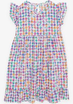 خرید اینترنتی پیراهن روزمره بچه گانه دخترانه رنگارنگ برند Breeze 18794.2 ا Kız Çocuk Elbise Renkli Çiçek Desenli Fırfırlı Arkası Düğmeli Karışık Renk (5-9 Yaş)