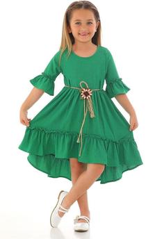 خرید اینترنتی پیراهن مجلسی بچه گانه دخترانه سبز برند Zepkids 1031005 ا Kız Çocuk Benetton Renkli Beli Hasır Kuşaklı Elbise