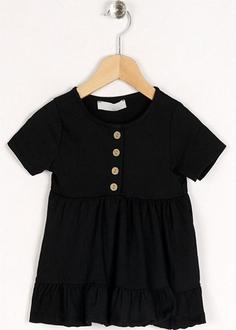 خرید اینترنتی پیراهن روزمره بچه گانه دخترانه سیاه برند Zepkids 1029214 ا Kız Çocuk Siyah Renkli Düğme Detaylı Elbise