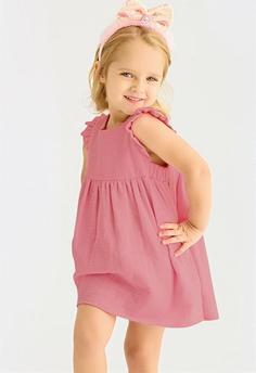 خرید اینترنتی پیراهن روزمره بچه گانه دخترانه صورتی برند Zepkids 1029166 ا Kız Çocuk Pembe Renkli Omuzları Fırfırlı Pileli Elbise