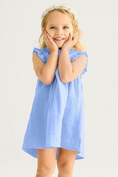 خرید اینترنتی پیراهن روزمره بچه گانه دخترانه آبی برند Zepkids 1029166 ا Kız Çocuk Bebe Mavisi Renkli Omuzları Fırfırlı Pileli Elbise