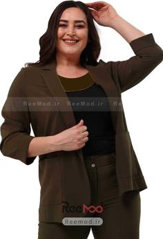 کت شلوار کوتاه جیب پاکتی سایز بزرگ زنانه زیتونی تیره برند Hanezza