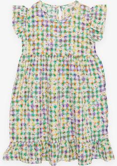 خرید اینترنتی پیراهن روزمره بچه گانه دخترانه رنگارنگ برند Breeze 18794.3 ا Kız Çocuk Elbise Renkli Çiçek Desenli Fırfırlı Arkası Düğmeli Karışık Renk (5-10 Yaş)