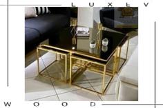 میز جلومبلی‌عسلی فلزی مدل پیتزایی مربع - آینه / گلد / سفید