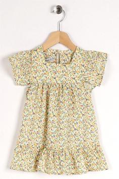 خرید اینترنتی پیراهن روزمره بچه گانه دخترانه زرد برند Zepkids 1029160 ا Kız Çocuk Sarı Renkli Çiçek Desenli Kare Yaka Fırfır Kol Elbise