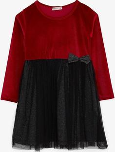 خرید اینترنتی پیراهن مجلسی بچه گانه دخترانه قرمز برند Breeze 18326 ا Kız Çocuk Kadife Elbise Fiyonklu Elbise Kırmızı (4-8 Yaş)