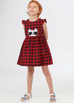 خرید اینترنتی پیراهن مجلسی بچه گانه دخترانه قرمز برند LupiaKids LCW-23SUM-044 ا Cool Cat Ekose Elbise