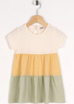 خرید اینترنتی پیراهن روزمره بچه گانه دخترانه سبز برند Zepkids 1031021 ا Kız Çocuk Çağla Yeşil Renkli Çift Renkli Parçalı Elbise
