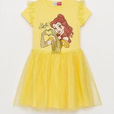 خرید اینترنتی پیراهن مجلسی بچه گانه دخترانه زرد السی وایکیکی S3BB60Z4 ا Bisiklet Yaka Disney Princess Baskılı Kız Çocuk Elbise