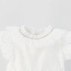 خرید اینترنتی پیراهن مجلسی بچه گانه دخترانه سفید برند Daisy Girl S3IA11Z1 ا Fırfırlı Yaka Nakışlı Kız Bebek Tül Elbise