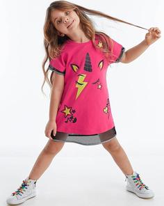 خرید اینترنتی پیراهن روزمره بچه گانه دخترانه صورتی برند Mushi MS-20Y1-016 ا Unicorn Rock Fuşya Kız Elbise