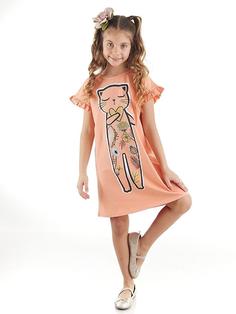 خرید اینترنتی پیراهن مجلسی بچه گانه دخترانه نارنجی برند Mushi MS-23Y1-024 ا Çiçekli Kedi Kız Çocuk Elbise